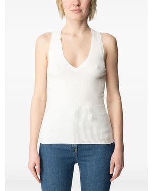 Elisabetta Franchi Ribbed V-Neck Top - White