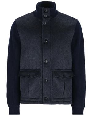 Herno Knitted-Sleeve Button-Up Jacket - Blue