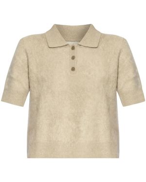 Lisa Yang Carolyn Buttoned Collared Polo Top - Natural