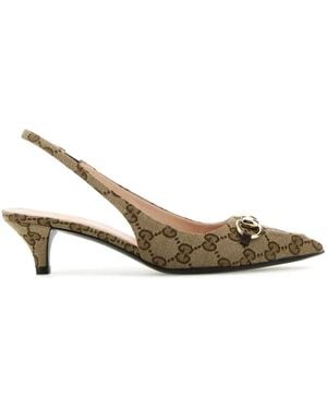 Gucci Horsebit Gg Canvas Slingback Pump - Brown