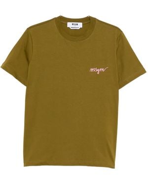 MSGM Logo-Embroidered T-Shirt - Green