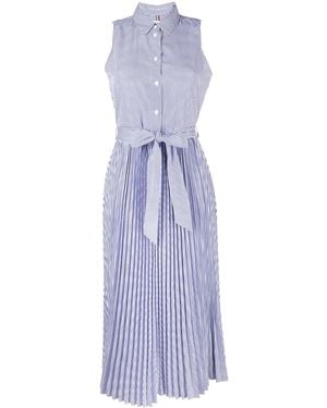 Tommy Hilfiger Striped Pleated Shirt Dress - Purple