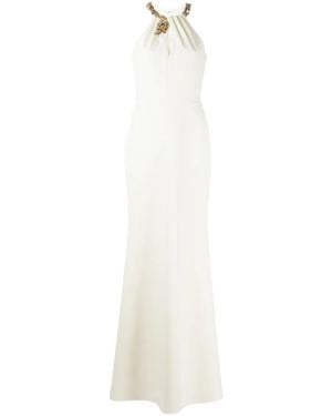 Marchesa Keyhole Neck Halter Gown - White