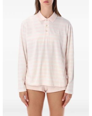 Sporty & Rich Striped Long-Sleeve Polo Shirt - White