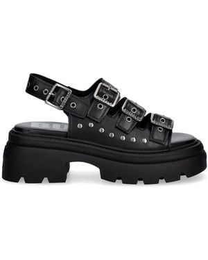 Buffalo Vega Athena Buckle Plateau-Sandalen Mit Ösen - Schwarz