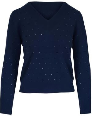 Kinross Cashmere V-Neck Embellished Jumper - Blue