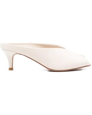 Twinset Peep-Toe Leather Heeled Mules - Natural