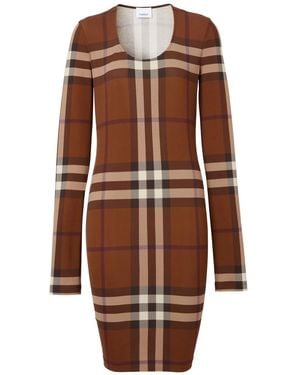 Burberry Exaggerated-Check Jersey Dress - Brown