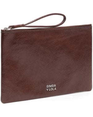 Bimba Y Lola Wristlet Zip Cow Leather Wallet - Brown