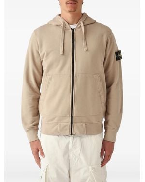 Stone Island Logo-Patch Zip-Up Hoodie - Natural