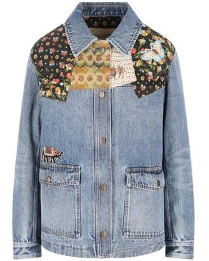 Valentino Garavani Floral-Patches Denim Jacket - Blue