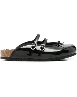 Birkenstock Buckled Patent-Finish Mules - Black