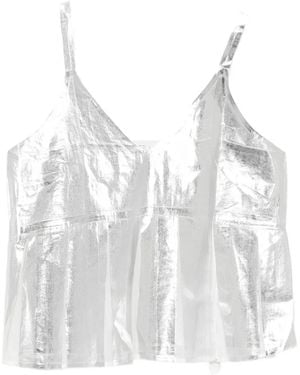 Tela Metallic-Effect Pleated Top - White