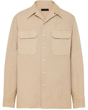 Prada Appliqué-Logo Cotton Shirt - Natural