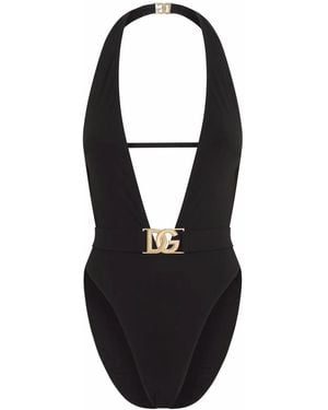 Dolce & Gabbana ブラック プランジングネック＆ベルト スイムウェア