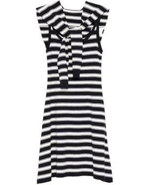 Juun.J Striped Sweater-Overlay Dress - White