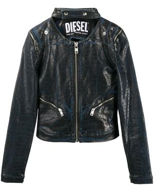 DIESEL Croc Effect Biker Jacket - Black