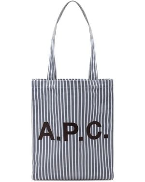 A.P.C. Borsa Tote A Righe Con Logo - Bianco