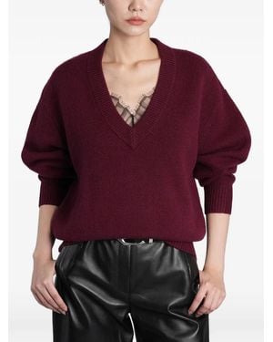 IRO Willoy V-Neck Ribbed-Trim Sweater - Red
