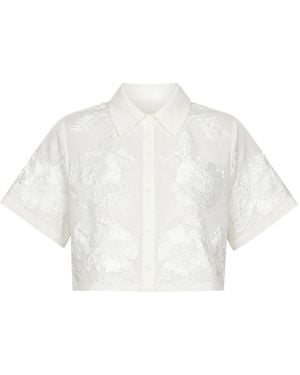 Jonathan Simkhai Floral-Appliqué Cropped Shirt - White