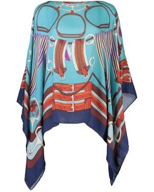 Rani Arabella Printed Poncho - Blue