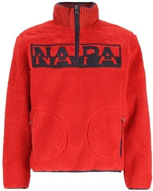 Napapijri Logo-Patch Fleece Sweater - Red