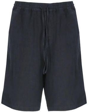 120% Lino Drawstring-Waist Linen Shorts - Blue