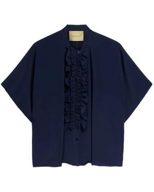Momoní Berenice Hemd Mit Gerüschten Kimono-Ärmeln - Blau