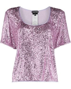 Tom Ford Sequin Short-Sleeve Top - Pink