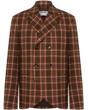 Moschino Double-Breasted Checked Blazer - Brown