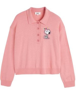Chinti & Parker Snoopy-Embroidered Polo Shirt - Pink