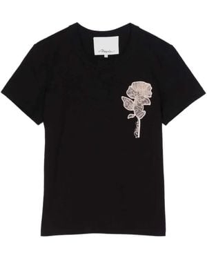 3.1 Phillip Lim Floral-Embroidery T-Shirt - Black