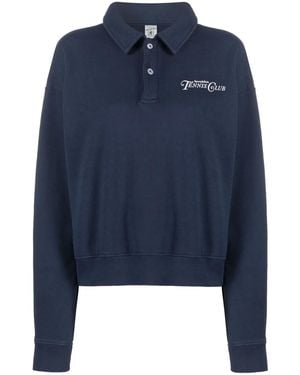Sporty & Rich Logo-Print Cotton Polo Top - Blue
