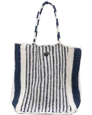 Maison Labiche Morard Stripe-Pattern Raffia Tote Bag - White