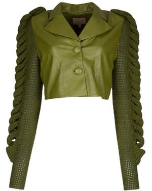 Liya Knitted-Sleeve Jacket - Green