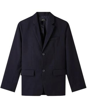 A.P.C. Harry Single-Breasted Wool Jacket - Blue