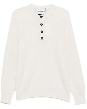 Amaranto Ribbed-Knit Button-Up Jumper - White