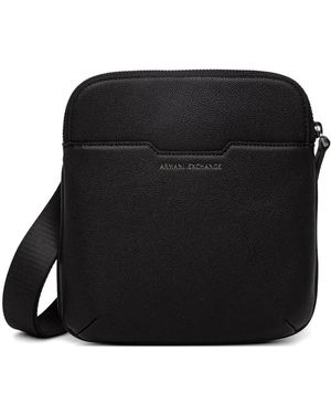 ARMANI EXCHANGE Logo-Print Pebbled Messenger Bag - Black