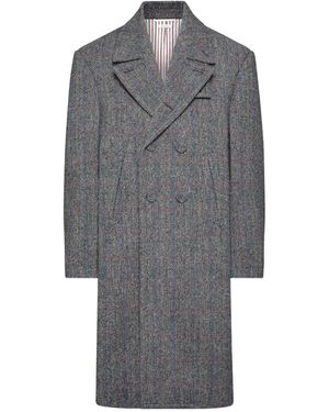 Thom Browne Checked Double-Breasted Coat - Gray