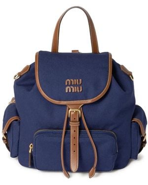 Miu Miu Logo-Lettering Backpack - Blue