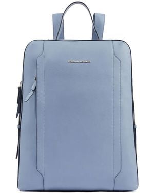 Piquadro Grained Leather Backpack - Blue