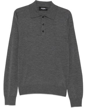 DSquared² Upside Down Long-Sleeve Polo Shirt - Gray