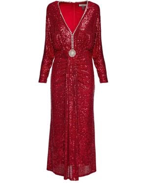 Nissa Crystal-Embellished Sequined Maxi Dress - Red