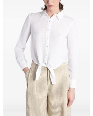 120% Lino Camisa Con Lazo En El Frente - Blanco