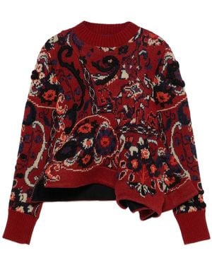 Sacai Asymmetrischer Pullover mit Paisley-Print - Rot