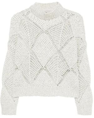 Antonelli Open-Knit Sequin-Embellished Sweater - White