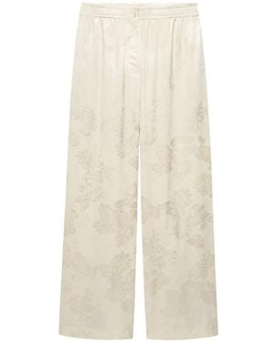 Shanghai Tang Floral-Jacquard Flared Trousers - White