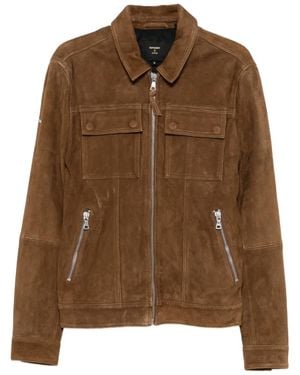 Superdry Zip-Up Leather Jacket - Brown