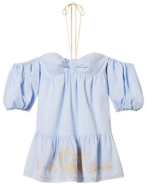 Twinset Robe Rayée À Épaules Dénudées - Blue