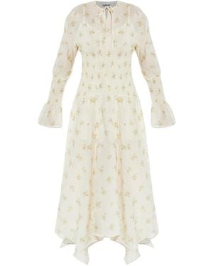 Ganni Dress With Floral Pattern - Natural